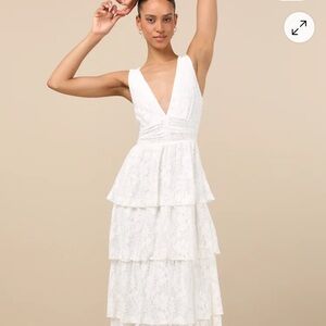 Lulus Elegant White Lace Tiered Dress